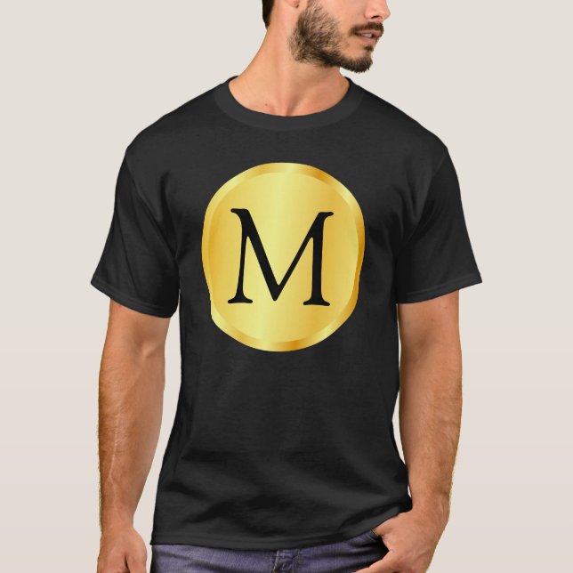 T-shirt Monogramme Modèle Faux Gold Elégant Noir tendance (Devant)