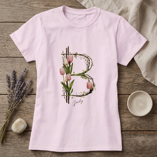 T-shirt Monogramme moderne B : Tulipes, écorce et vignes