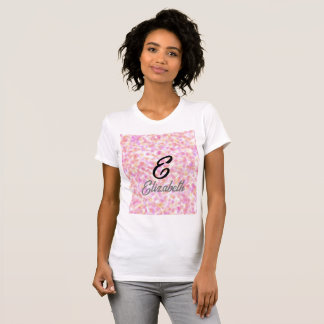 T-shirt Monogramme moderne Nom Aquarelle rose Yellow Spots