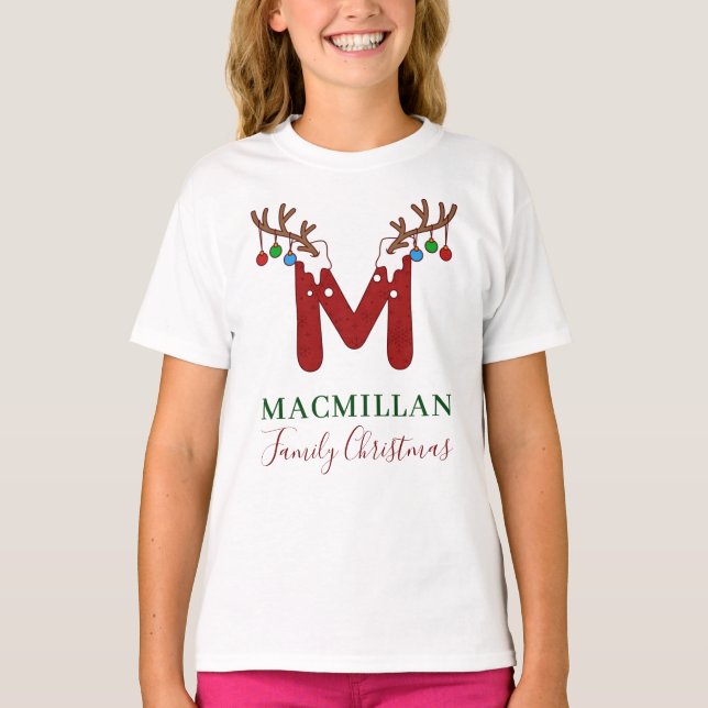 T-shirt Monogramme Noël Fille jumelée Famille personnalisé (Devant)