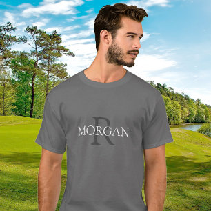T-shirt Monogramme & Nom, Design tendance Gris Blanc Texte