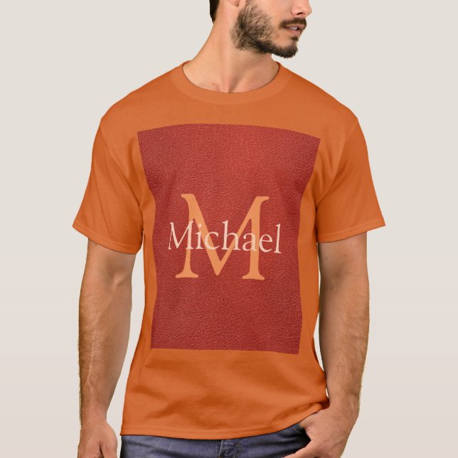 T-shirt Monogramme Nom initial Modèle Mens Cuir Look (Devant)