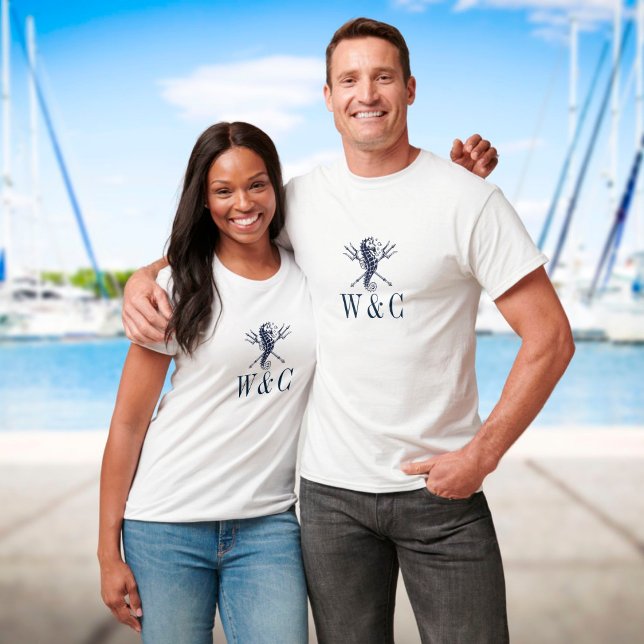 T-shirt Monogramme personnalisé cheval de mer Nautique (Créateur téléchargé)
