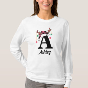 T-shirt Monogramme personnalisé Famille Noël Plaid Santa H