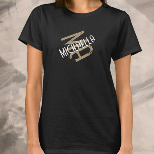 T-shirt monogramme personnalisé noir blanc beige nom