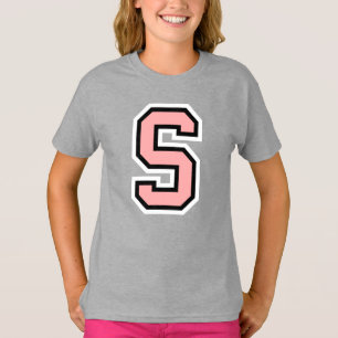 T-shirt Monogramme rose noir blanc Collège initial S T-Shi