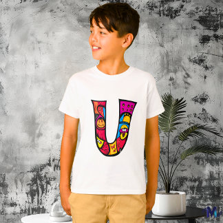 T-shirt Monogramme U tribal et doodle coloré et amusant