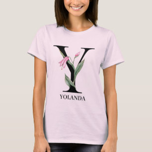 T-shirt Monogramme Y d'alphabet floral personnalisé