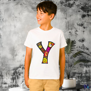 T-shirt Monogramme Y tribal et doodle coloré et amusant