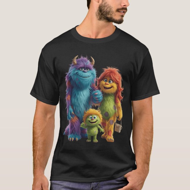 T-shirt Monster Family Cute Colorful Creatures Design funn (Devant)