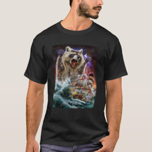 T-shirt Monster Raccoon en Kraken attaquant un navire de g