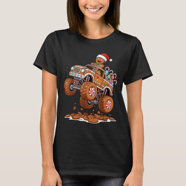 T-shirt Monster Truck Gingerbread Man Funny Christmas Baki (Devant)