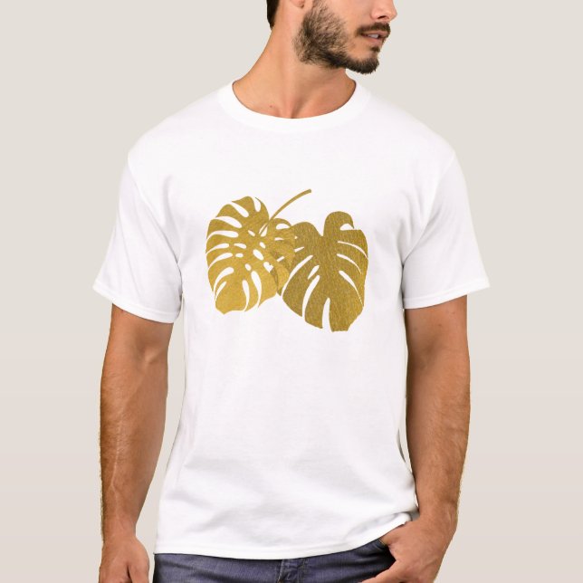 T-shirt Monstère d'or moderne feuille tropicale (Devant)