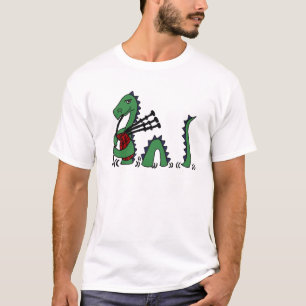 T-shirt Monstre drôle de Loch Ness jouant des cornemuses