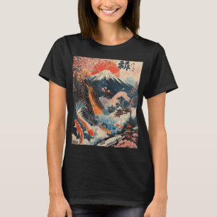 T-shirt Mont Fuji Fleur de Cerisier Koi Poisson Art Japona