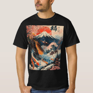 T-shirt Mont Fuji Fleur de Cerisier Koi Poisson Art Japona