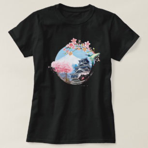 T-shirt Mont Fuji Japon avec Temple et Sakura arbre
