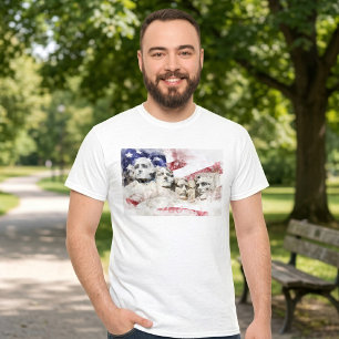 T-shirt Mont Rushmore aquarelle avec drapeau américain