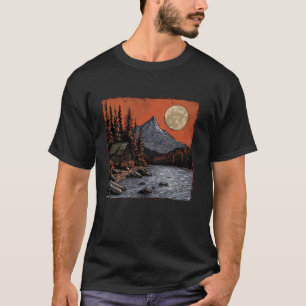 T-shirt Montagne Lune Cabine Nature Rustique Paysage Des