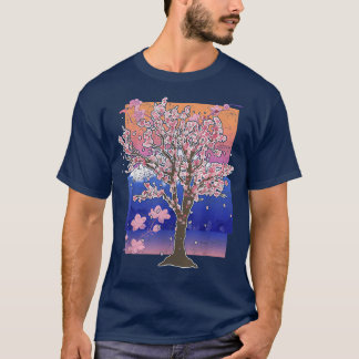 T-shirt Montagne Sakura Tree Japonaise Fleur rose Cerise B