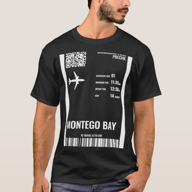 T-shirt Montego Bay Jamaïque Boarding Pass Airline Ticket  (Devant)