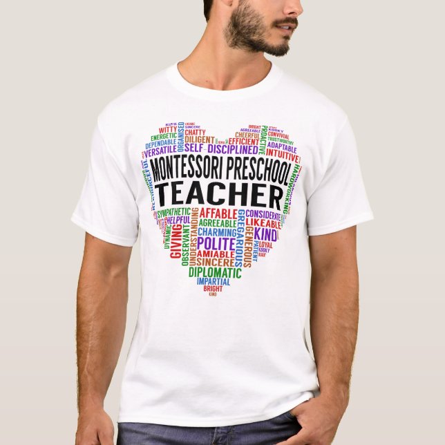 T-shirt Montessori Préscolaire Enseignant Coeur (Devant)