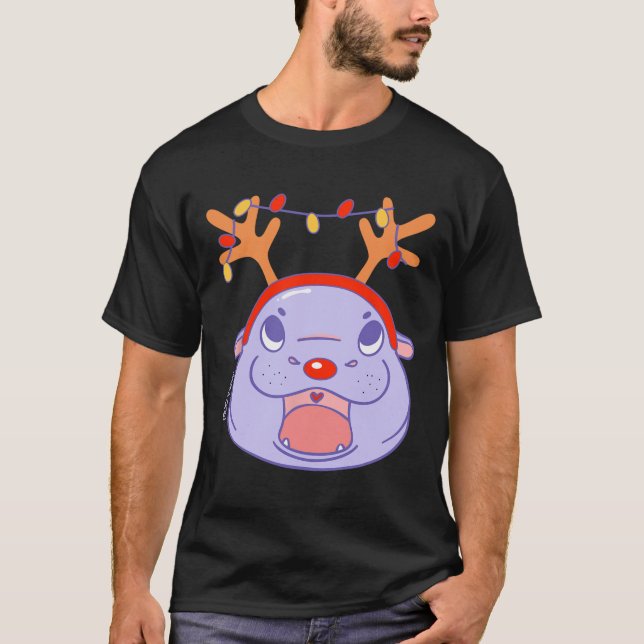 T-shirt Moo Deng Reindeer Noël Noël Noël Noël Noël Migno Z (Devant)