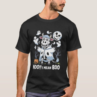 T-shirt Moo Je veux dire Boo Funny Effrayant Skeleton Cow 