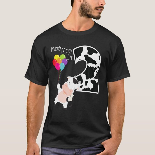 T-shirt Moo Moo J'ai 2 ans 2ème anniversaire fête ferme va (Devant)