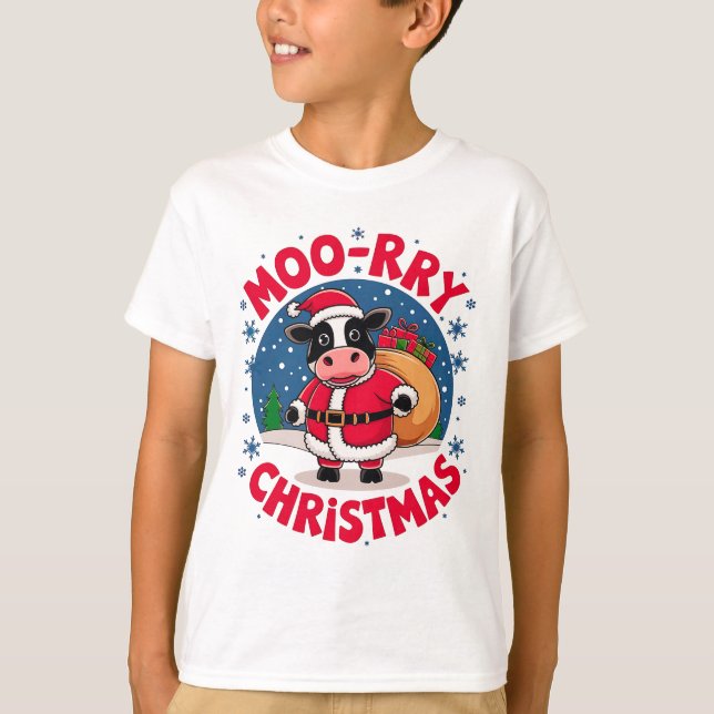 T-shirt Moo-rry Christmas Funny Cow Santa Christmas (Devant)