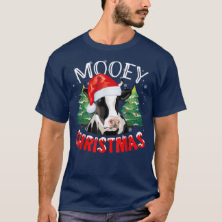 T-shirt Mooey Noël Père Noël Heifer Xmas Lumières Vache Pè