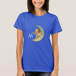 T-SHIRT MOON ANGEL EN OR BLEU JAUNE ÉCLAIRAGE MONOGRAMME