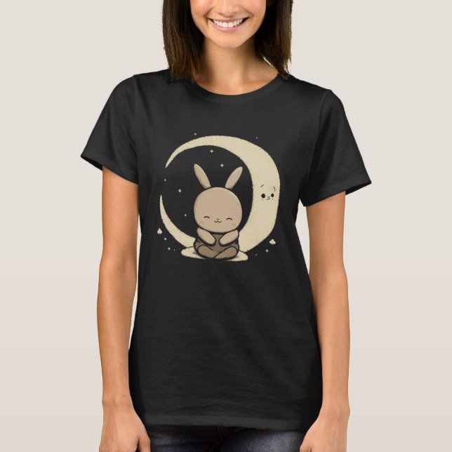 T-shirt Moon Bunny Rabbit Sitting In Crescent Moon Easter  (Devant)