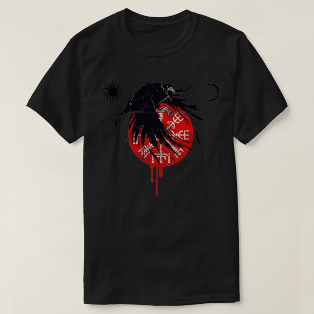 T-shirt Moon Sun Vegvisir Raven Norse Mythology Viking Val (Design devant)