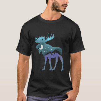 T-shirt Moose Night Sky Moon Stars