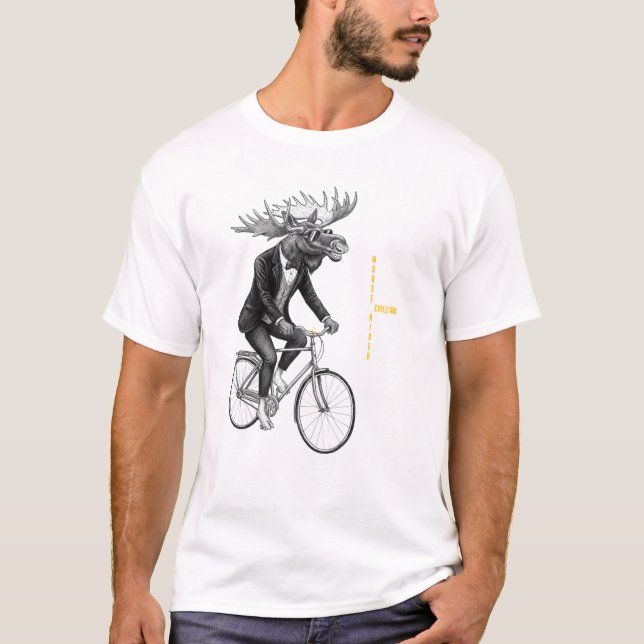 T-shirt Moose Rider Minimal Animal Illustration. (Devant)