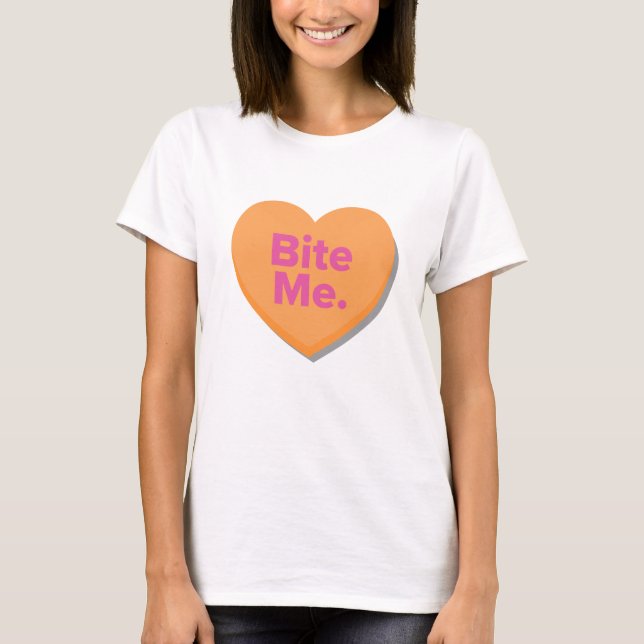 T-shirt Mordez-moi. Coeur orange du jour | (Devant)