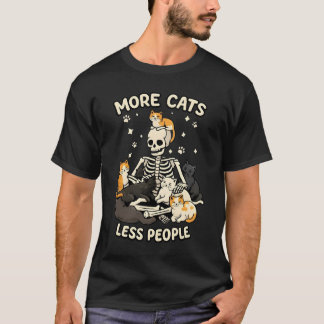 T-shirt More Cats Less People Skeleton Funny Cat t shirt 