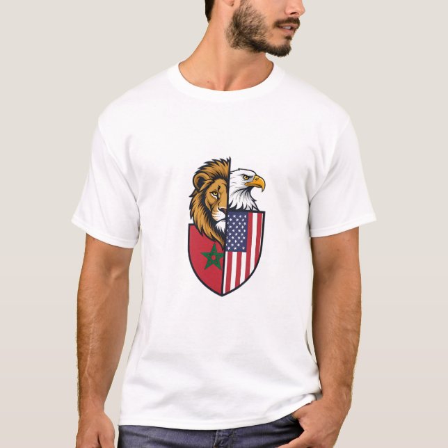 T-shirt Morocco USA Unity Shield - Lion & Eagle  (Devant)