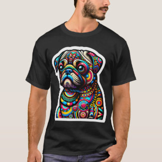 T-shirt Mosaïque canine colorée : portrait complexe de Pug