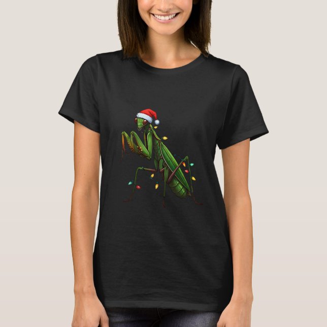 T-shirt Moss Mantis Noël Lumière Santa Hat Animal Insec (Devant)