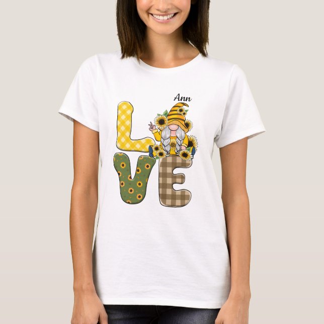 T-shirt Mot "Country LOVE" avec Gnomess et Sunflowers (Devant)