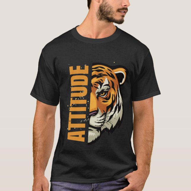 T-shirt mot d'attitude avec le visage de lion (Devant)