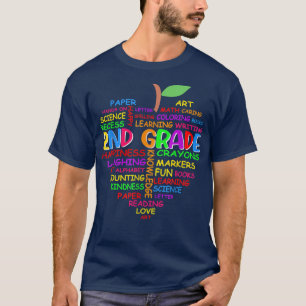 T-shirt Mot de coeur de 2e année Apple Retour à l'école En