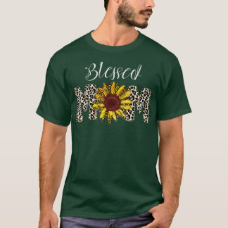 T-shirt Mothers day Blessed Maman Leopard Sunflower 
