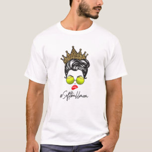 T-shirt MOTHER's DAY Messy Hair Woman Bun Softball Mom