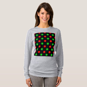 T-shirt Motif à pois rouges verts sur fond noir