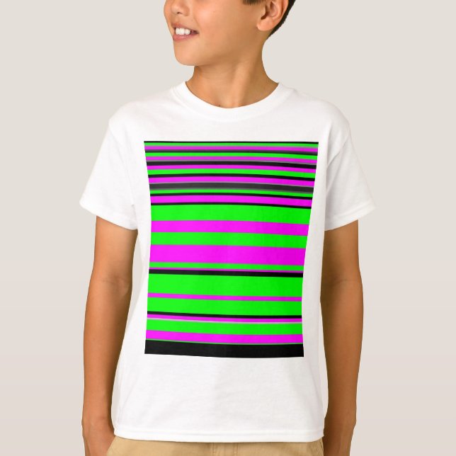 T-shirt Motif à rayures couleur noir rose chaud (Devant)