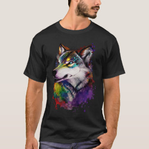 T-shirt Motif animal arc-en-ciel de la tête du loup