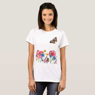 T-shirt Motif aquarelle avec fleurs sauvages dessinés à la